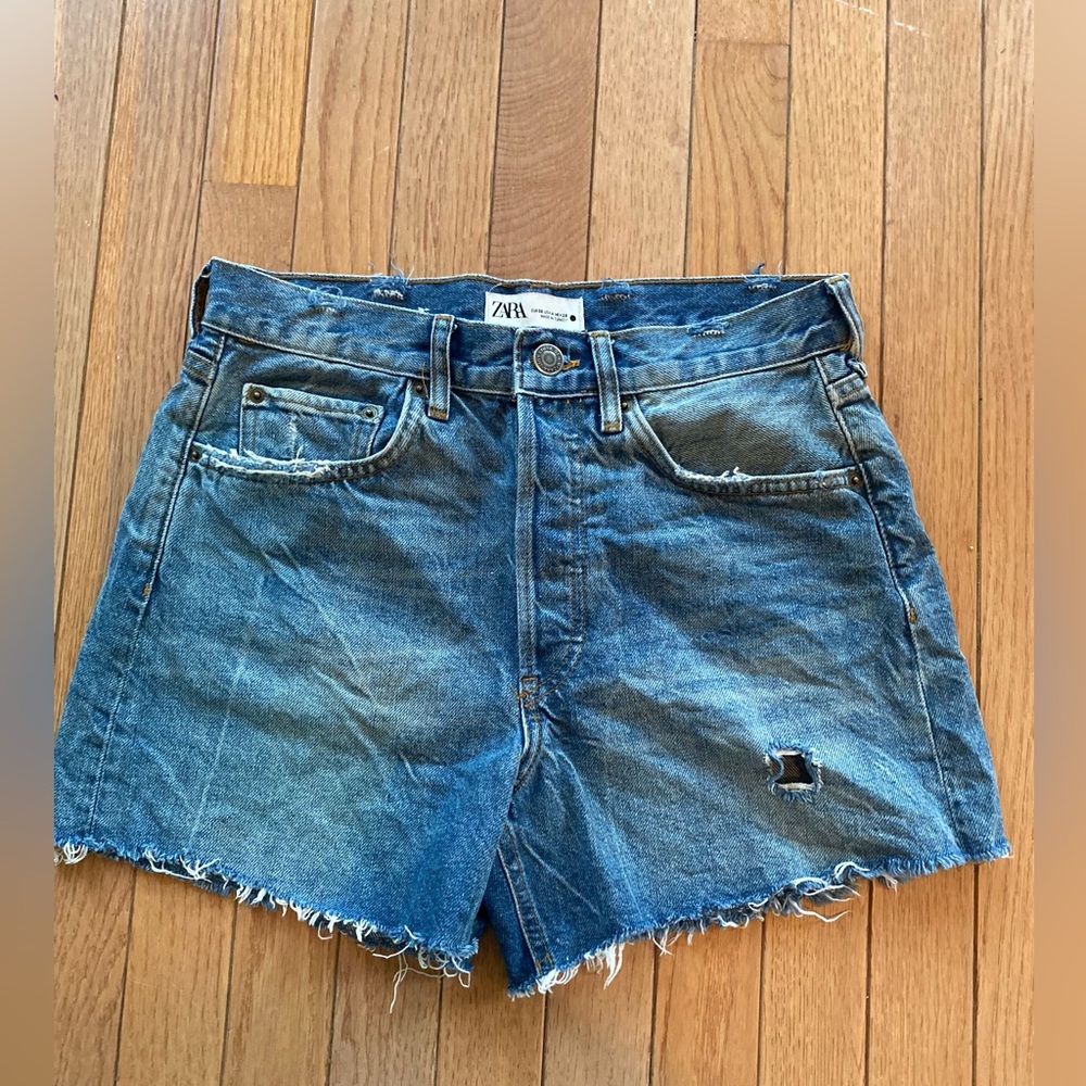 LNC Zara TRF Blue high rise ripped Denim Women's Shorts